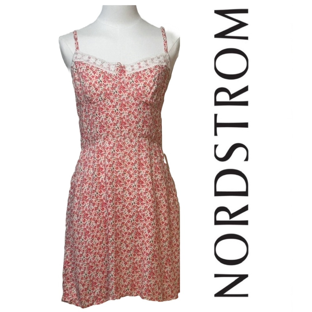 As U Wish Y2K Ditsy Floral Lace Trim‎ Milkmaid Spaghetti Strap Corset Lace Dress